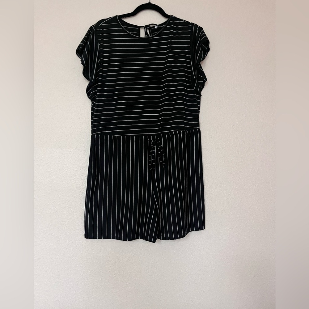 Black and white stripped romper